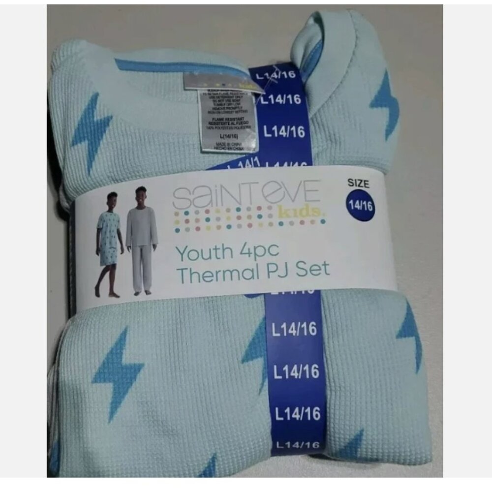 Saint Eve Youth Boy's 4 Piece Thermal Pajamas Blue/Grey Size L